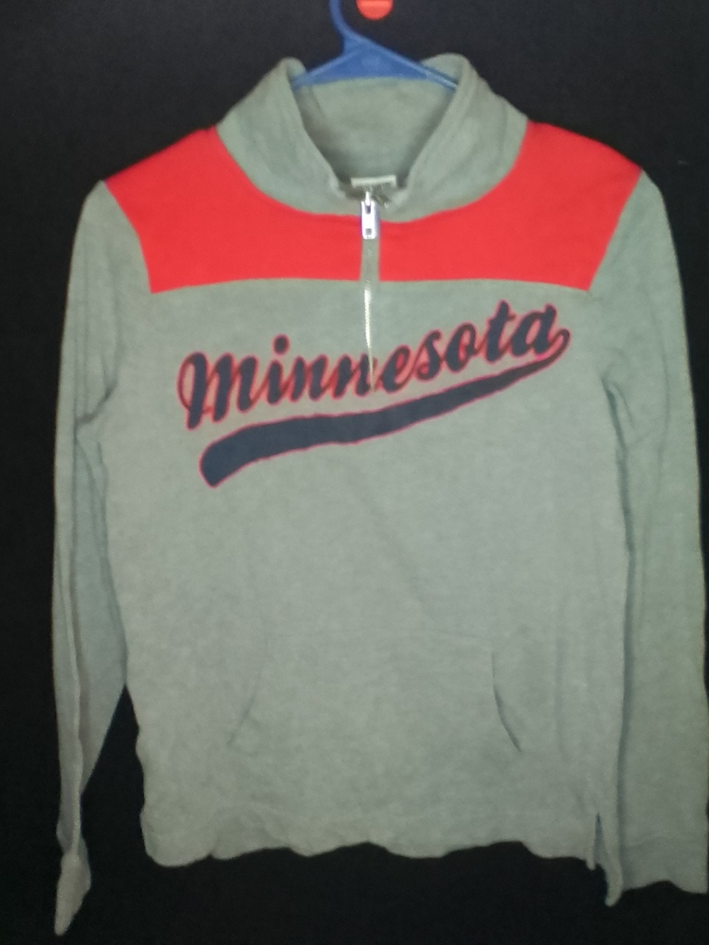 PINK Minnesota Half-Zip Pullover Sweater - Grey Red And Navy Blue Xs